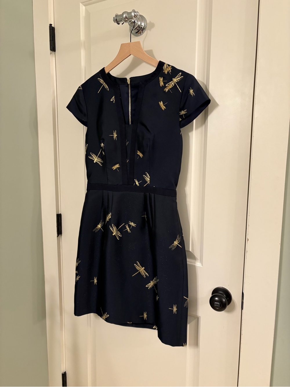 Ted Baker London Navy Dress with Gold Dragonfly Embroidery